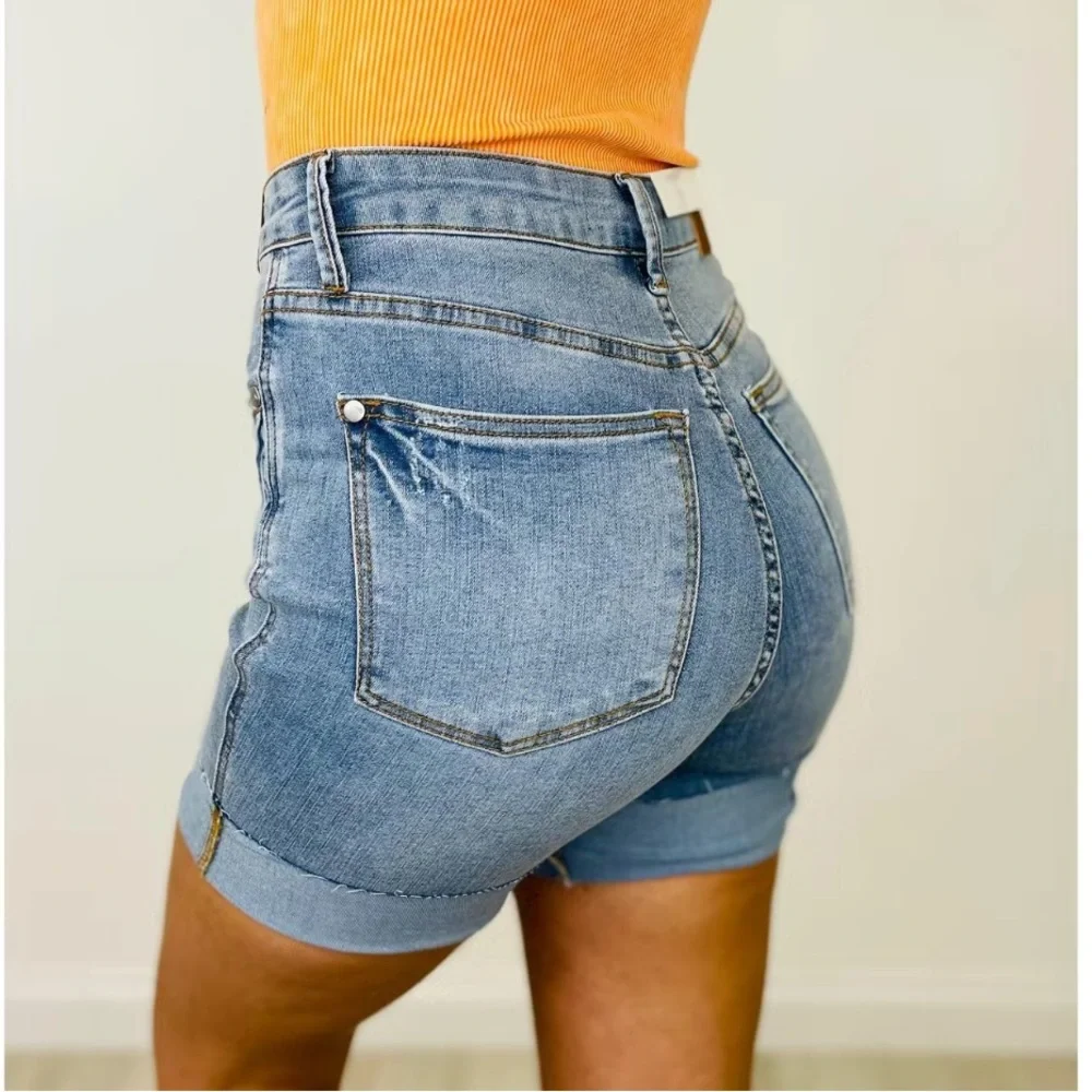 Judy Blue Cool Denim Tummy Control Shorts, Small Inseam 7.5”-9” Bermuda - Picture 3 of 11